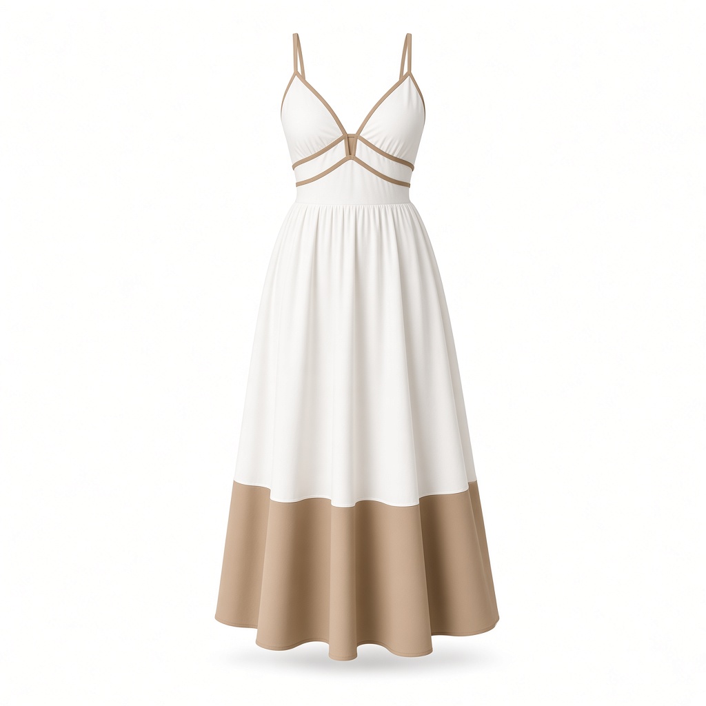 Color-Block Midi Dress — Beige