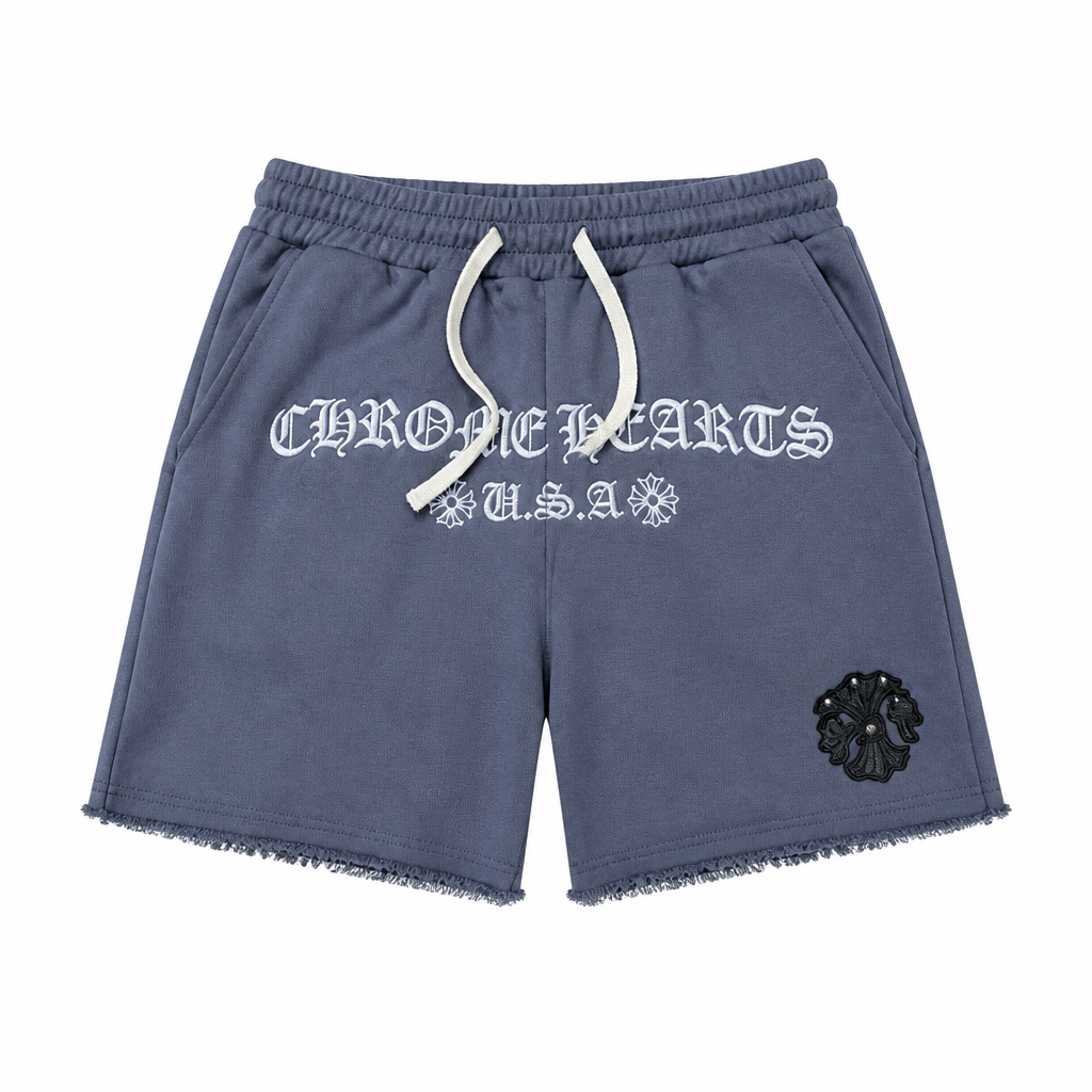 Embroidered Fleece Shorts — Slate