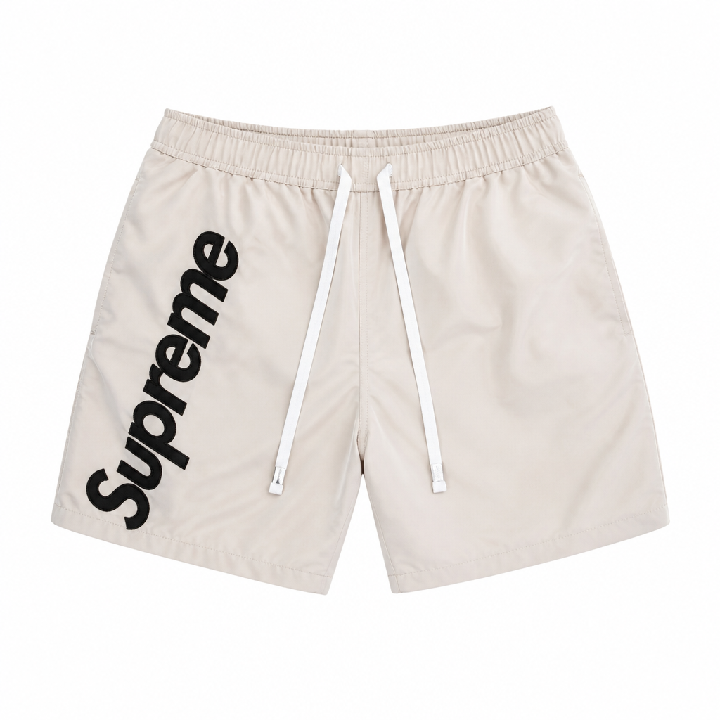 Nylon Logo Shorts — Beige
