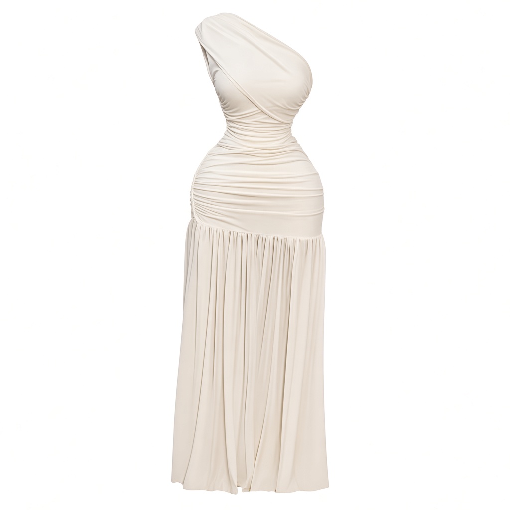 One-Shoulder Ruched Maxi — Ivory